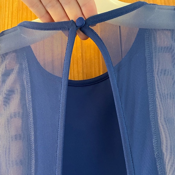 Blue Cocktail Dress with Nude Accents - Picture 4 of 6